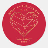 ゴールドホイル ジオメトリック ハート バレンタインデー ラウンドシール (正面)