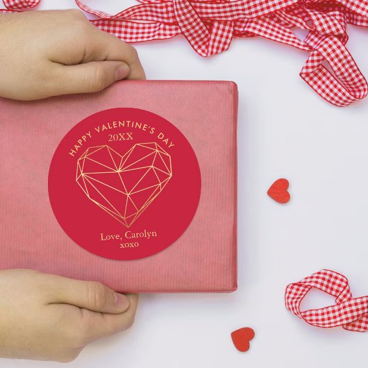 ゴールドホイル ジオメトリック ハート バレンタインデー ラウンドシール