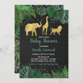 ゴールドホイル ジャングルサファリ アニマル シャワー 招待状 (正面/裏面)