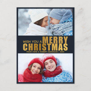 ゴールドホイル&ネイビーブルー ボールド メリークリスマス 2枚の写真 シーズンポストカード