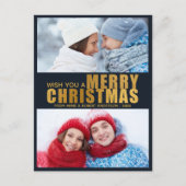 ゴールドホイル&ネイビーブルー ボールド メリークリスマス 2枚の写真 シーズンポストカード (正面)