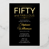 ゴールドホイル フィフティ アンド ファビュラス ブラックホワイト スクリプト 箔招待状 (正面)