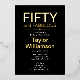 ゴールドホイル フィフティ アンド ファビュラス ブラックホワイト スクリプト 箔招待状