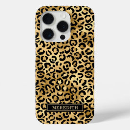 ゴールドホイル レオパードプリント モノグラム iPhone 15 PROケース