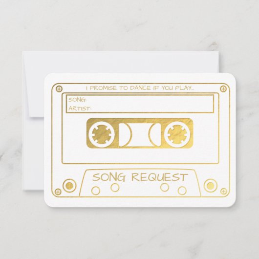ゴールドホイル ヴィンテージ カセットテープ 曲リクエスト 招待状 (正面)