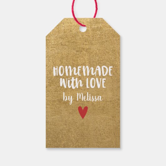 ゴールドホイル 手作りの愛のスクリプトハート ギフトタグ (裏面)