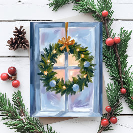 ゴールドホリデー リース 水彩 ホリデー カード