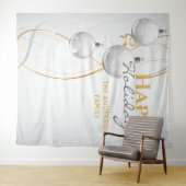 ゴールドホワイトのボール 上品なリボン クリスマスグリーティング タペストリー (インサイチュ(横))