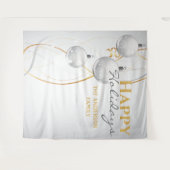 ゴールドホワイトのボール 上品なリボン クリスマスグリーティング タペストリー (正面(横))