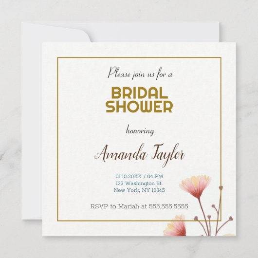 ゴールドホワイトカラーミニマリストブライダルシャワー セーブザデート (正面)