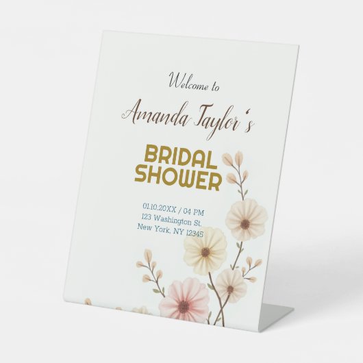 ゴールドホワイトカラーミニマリストブライダルシャワー 台座サイン (正面)