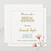 ゴールドホワイトカラーミニマリストブライダルシャワー 招待状 (正面/裏面)