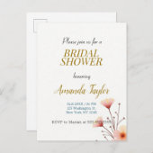 ゴールドホワイトカラーミニマリストブライダルシャワー 案内ポストカード (正面/裏面)