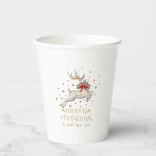 ゴールドホワイトクリスマストナカイ 紙コップ (正面)