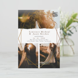 ゴールドホワイトミニマルスクリプト3枚の写真 ウェディング セーブザデート