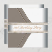 ゴールドホワイト女性の50歳の誕生日パーティー 招待状 (正面/裏面)