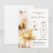 ゴールドホワイト フラワー ウェディング  招待状 (正面/裏面)