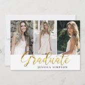 ゴールドホワイト モダン3 フォト 卒業パーティー 招待状 (正面)