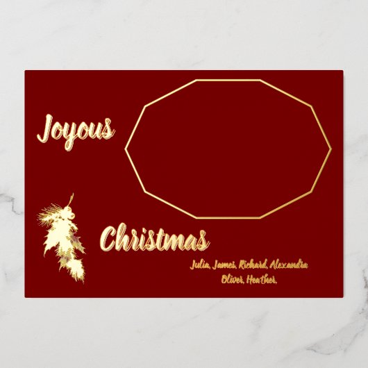 ゴールドホーリーダークレッドジョイアスなクリスマスフォトカード 箔招待状 (正面)