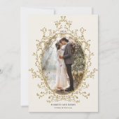 ゴールドボタニカルリースの結婚おめでとうフォトカード シーズンカード (正面)