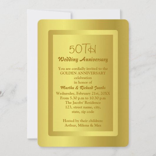 ゴールドボーダー 50周年結婚記念日 招待状 (正面)