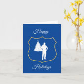 ゴールドポリスシールドアウトラインのクリスマスカード カード (黄色い花)