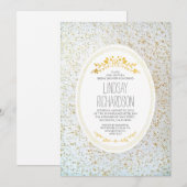 ゴールドポルカドット フラワーホワイト ブライダルシャワー 招待状 (正面/裏面)