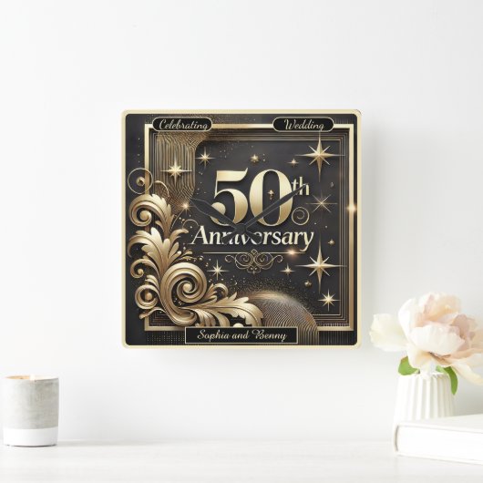 ゴールドマイルストーン：50周年記念トリビュート スクエア壁時計 (ホーム)