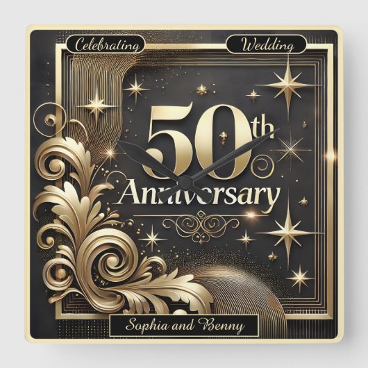 ゴールドマイルストーン：50周年記念トリビュート スクエア壁時計 (正面)