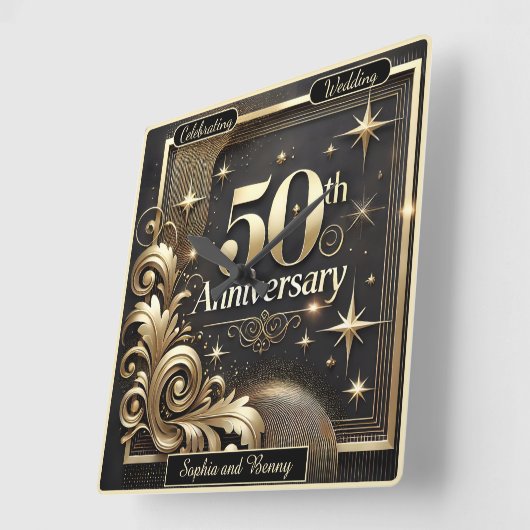 ゴールドマイルストーン：50周年記念トリビュート スクエア壁時計 (傾斜)