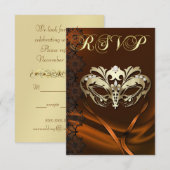 ゴールドマスカレードオレンジジュエルRSVP招待状 招待状 (正面/裏面)