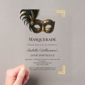 ゴールドマスカレード豪華な誕生日パーティー アクリル招待状 (インサイチュ (ポータブル))