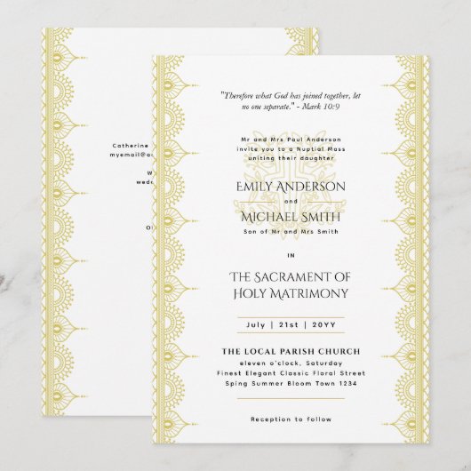 ゴールドマンダラカトリックウェディング挙式ミサ 招待状 (正面/裏面)