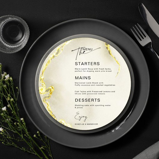 ゴールドマーブルイスラム教ウェディングサークルメニューカード 招待状