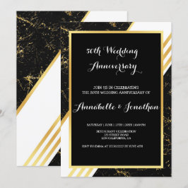 ゴールドマーブルストライプ タイポグラフィー 結婚記念日 招待状