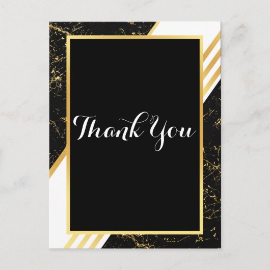 ゴールドマーブルストライプ タイポグラフィ ブラック ありがとう ポストカード (正面)