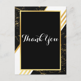 ゴールドマーブルストライプ タイポグラフィ ブラック サンクス ポストカード
