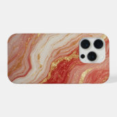 ゴールドマーブル抽象背景 赤い渦巻き iPhoneケース (裏面横)