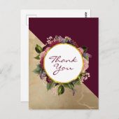 ゴールドマーブル模様とバーガンディフラワーの感謝 ポストカード (正面/裏面)