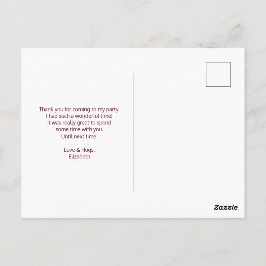 ゴールドマーブル模様とバーガンディフラワーの感謝 ポストカード (裏面)