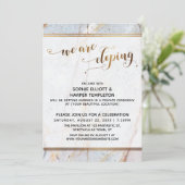 ゴールドマーブル 私たちはこっそり結婚する ゴールドハート カリグラフィー 招待状 (スタンド正面)