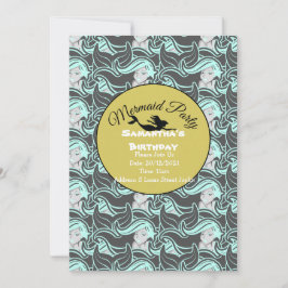 ゴールドマーメイドパーティーブルー招待状 招待状