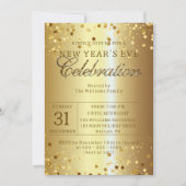 ゴールドメタリックな新年のパーティー 招待状 (正面)