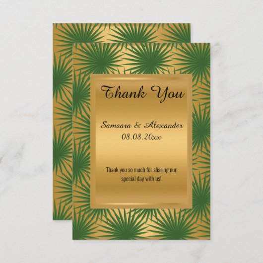 ゴールドメタリックグリーンファーン 感謝カード 招待状 (正面/裏面)