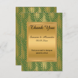 ゴールドメタリックグリーン植物学感謝カード 招待状