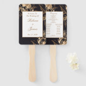 ゴールドメタリックフラワーアレンジメント ウェディングプログラム ハンドファン (正面&裏面)