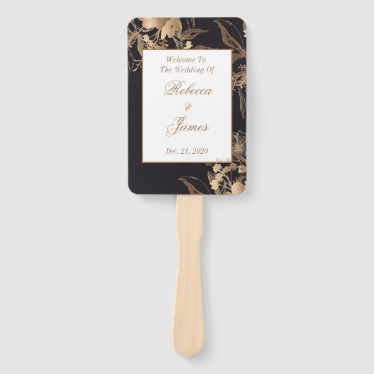 ゴールドメタリックフラワーアレンジメント ウェディングプログラム ハンドファン (正面)