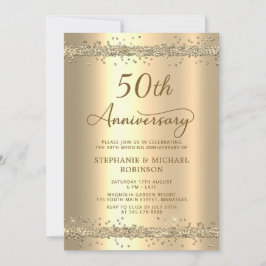 ゴールドメタリックラメ 50周年記念結婚式 招待状