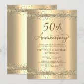 ゴールドメタリックラメ 50周年記念結婚式 招待状 (正面/裏面)