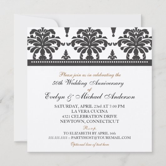 ゴールドメタリック エレガント50周年パーティー 招待状 (正面)